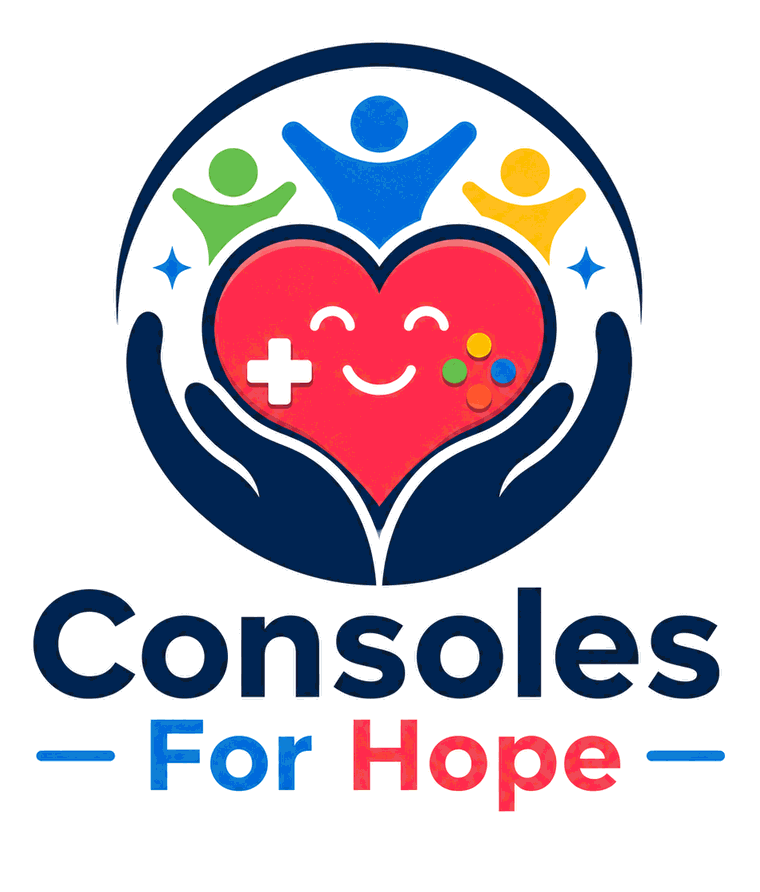 Consoles for Hope logo: two hands cradling a smiling heart with a game controller